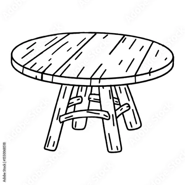 Fototapeta Wooden round table hand drawn in doodle style.