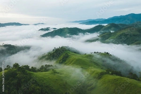 Fototapeta a drone view of hills and clouds in bandarban