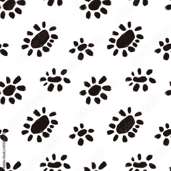 Fototapeta Seamless abstract geometric pattern. Simple background with black, white. Digital brush strokes. Lines, dots, ovals, flowers. Design for textile fabrics, wrapping paper, background, wallpaper, cover.