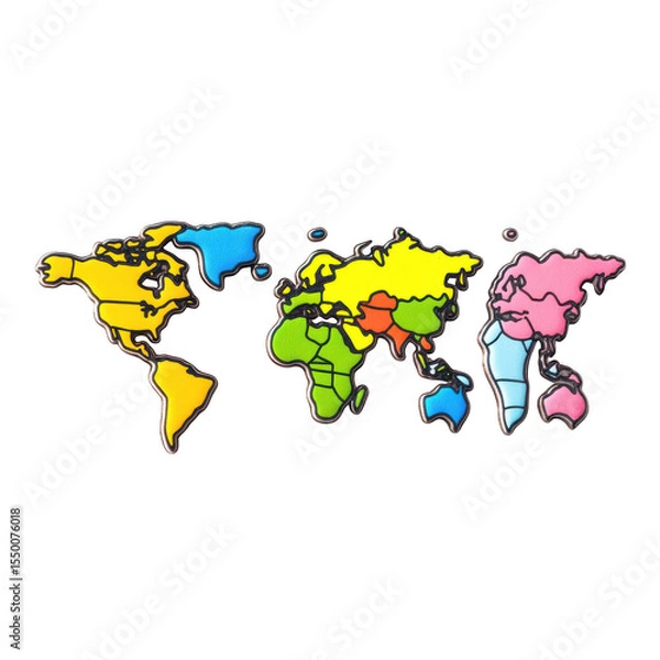 Obraz Colorful world map illustration isolated on transparent background