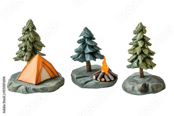 Obraz Camping scene with tent and fire isolated on transparent background