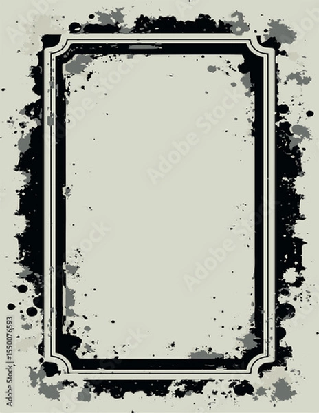 Fototapeta Vertical grunge frame with prominent ink splatters and distressed textures. Perfect for certificates, posters, invitations, or any design that needs an artistic and original touch.