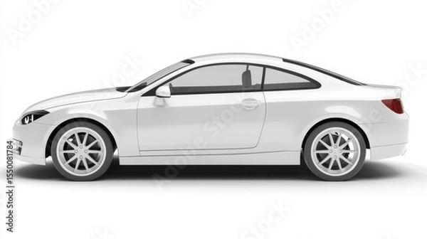 Fototapeta White sporty coupe parked on a minimalistic background with clean lines and modern design features