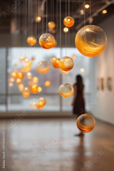 Fototapeta Suspended glass orbs catching soft light, floating gently