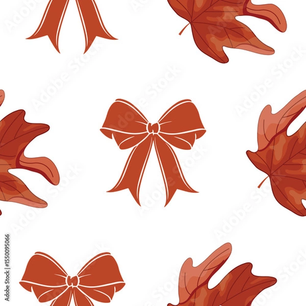 Obraz Repeating motif with maple leaves and festive bows in red, for a variety of designs