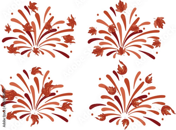 Obraz set of fireworks in different shades of orange with different maple leaves of different shapes and colors, for Canada Day