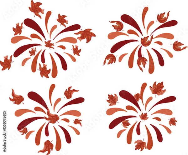 Obraz set of fireworks in different shades of orange with different maple leaves, for Canada Day