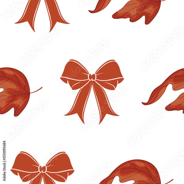 Obraz Seamless pattern with red bows and maple leaves which are a symbol of Canada on a white background for Canada Day, for various summer designs
