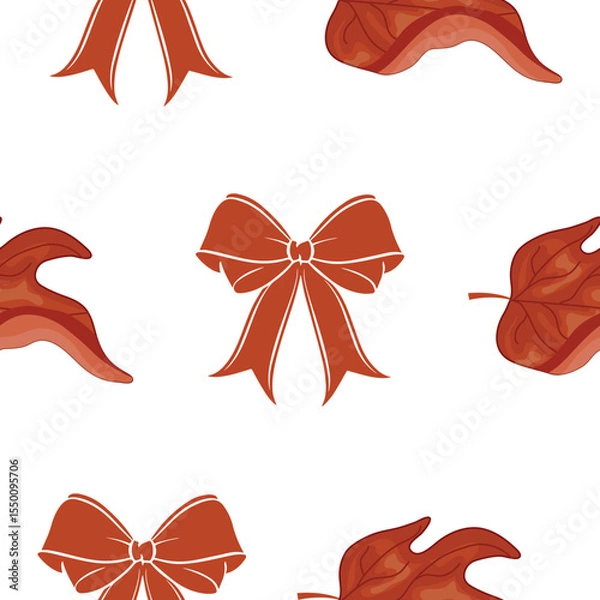 Obraz Seamless pattern with red bows and maple leaves on a white background for Canada Day, for various summer designs