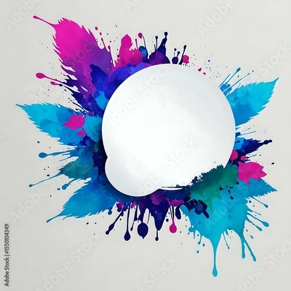 Fototapeta Colorful Speech Bubble with Abstract Paint Splashes on White Background