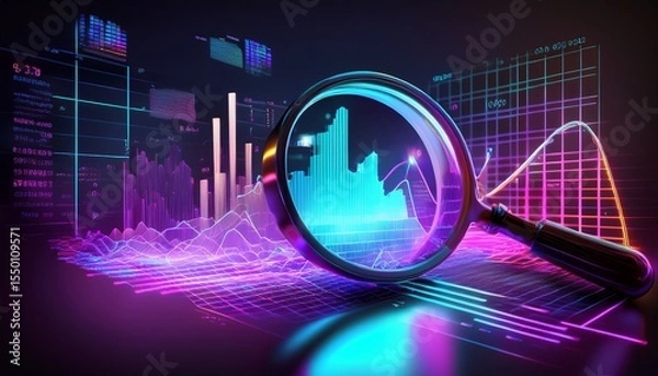 Fototapeta data analysis search engine optimization or seo magnifier charts graphs ultraviolet and neon screen ai generative