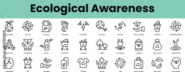 Obraz Set of ecological awareness icons. Linear style icon bundle. Vector Illustration