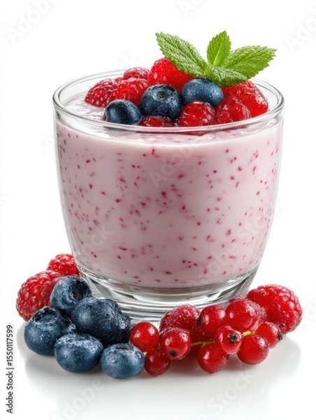 Fototapeta Mixed berries yogurt drink on white background