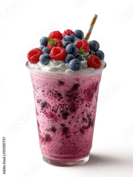 Fototapeta Mixed berries yogurt drink on white background