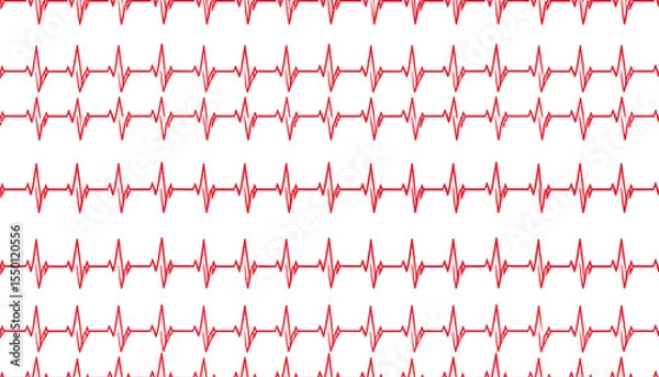 Obraz Repeating pattern of stylized red EKG heartbeats on a white background, creating a rhythmic, almost hypnotic effect
