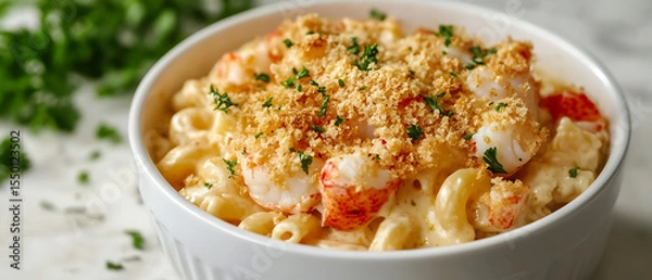 Fototapeta Lobster Mac and Cheese with Crispy Breadcrumbs