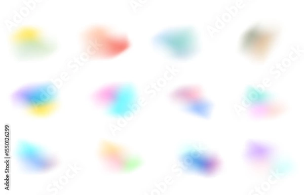 Fototapeta Collection of colorful abstract gradient blur vector elements with transparent background, ideal for UI design, digital overlays, and creative composition accents