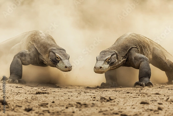 Fototapeta Komodo Dragons in a Calm Wild Interaction