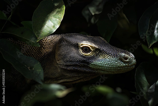 Fototapeta Komodo Dragon Hiding in Jungle Shadows