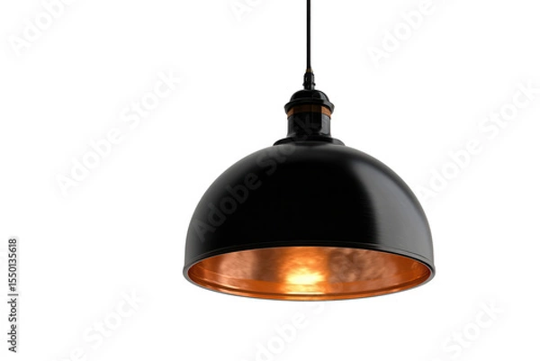 Obraz Black pendant lamp with copper interior creates a striking contrast against white background in close-up detail
