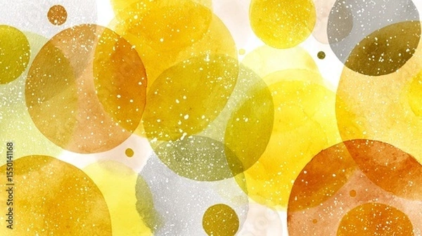 Obraz Refreshing abstract lemon-inspired background with overlapping translucent circles in pale yellow, ochre, white. Watercolor blots, dripping textures, and light particle mist add sparkle and energy. 