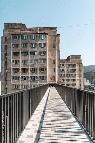 Fototapeta Soviet Brutalist Bridge Buildings in Tbilisi Nutsubidze Plateau 