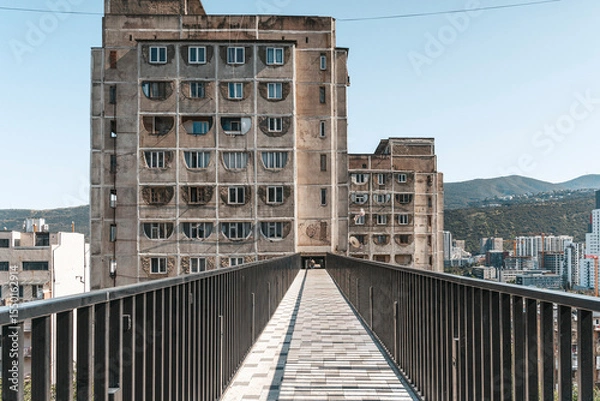 Fototapeta Soviet Brutalist Bridge Buildings in Tbilisi Nutsubidze Plateau 