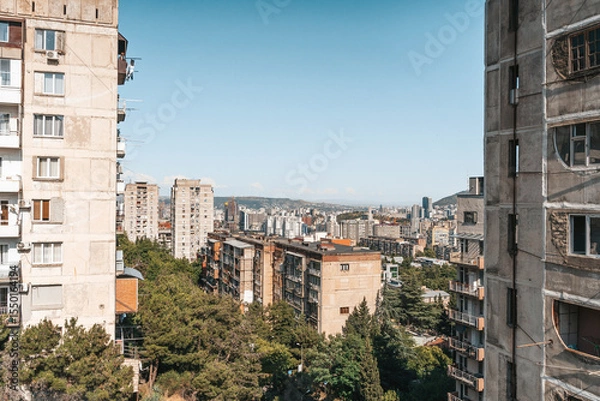 Fototapeta Soviet Brutalist Apartment Blocks in Tbilisi