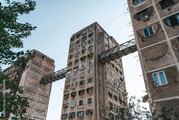 Fototapeta Soviet Brutalist Bridge Buildings in Tbilisi Nutsubidze Plateau 