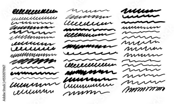 Fototapeta Forty four hand drawn wavy lines made with different artistic tools. Vector set