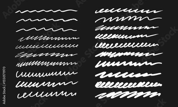 Fototapeta Twenty handwritten wavy lines of different thickness and shape. White on black. Vector set