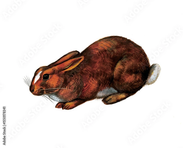 Fototapeta Brown Rabbit crouching on white background