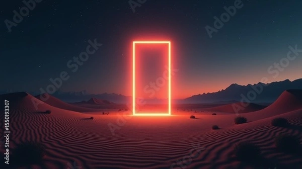 Obraz A striking neon frame illuminates the serene desert landscape.