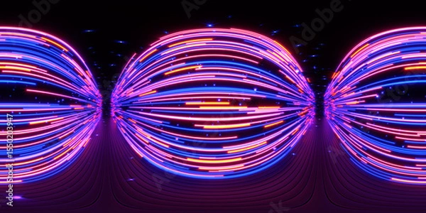 Fototapeta HDRI. Glowing neon lines. Full spherical panorama 360 degrees. 3D render illustration.