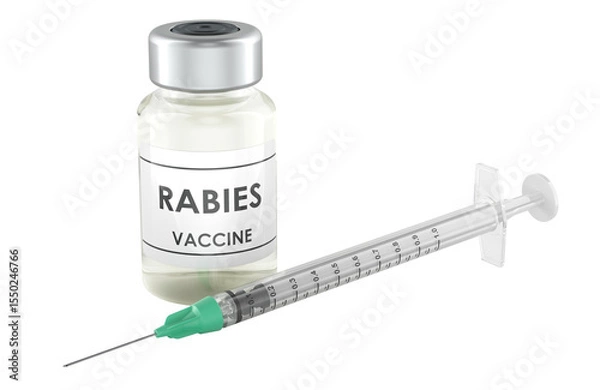 Obraz Rabies vaccine vial and syringe. 3D rendering isolated on transparent background
