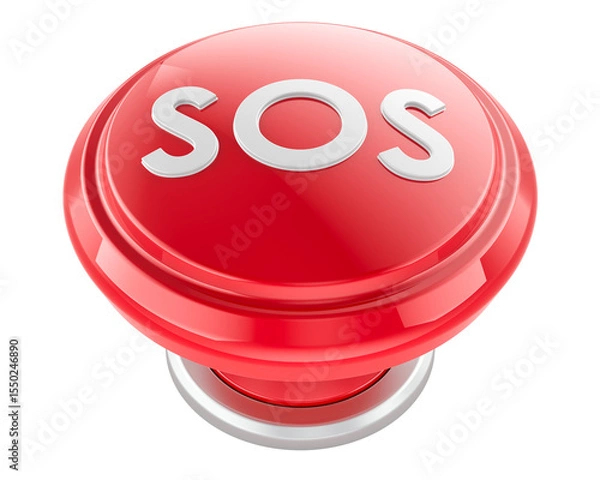 Obraz SOS red push button, 3D rendering isolated on transparent background
