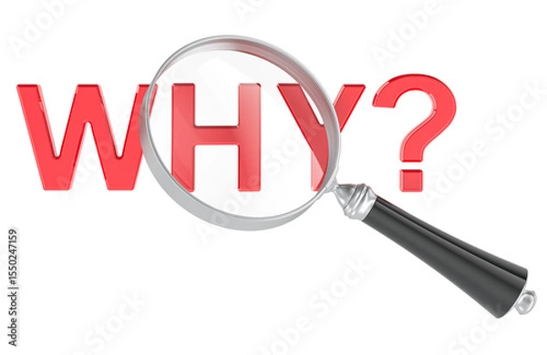 Obraz Why question with magnifying glass. Search for reason, concept. 3D rendering isolated on transparent background