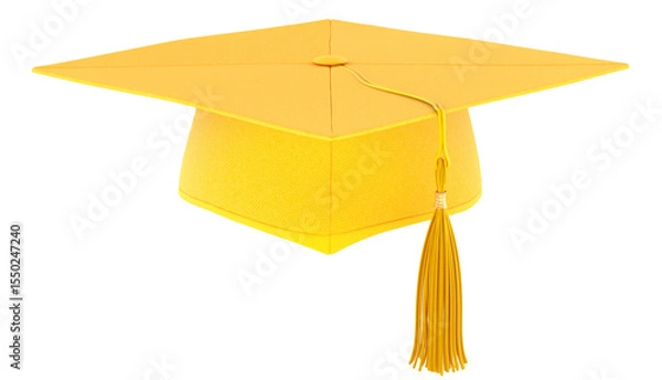Obraz Yellow academic graduation cap for social and natural sciences, library science, information management and agriculture. 3D rendering isolated on transparent background