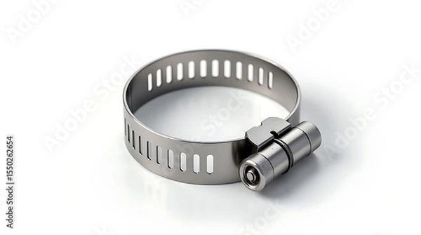 Fototapeta Stainless steel hose clamp with screw adjustment and open view isolated  