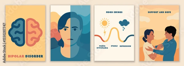 Fototapeta Bipolar disorder brochure with mood swings support hope and mental health infographic design