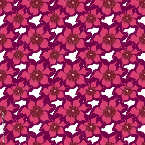 Obraz Simple flowers in flat style. Seamless pattern. Vector illustration.
