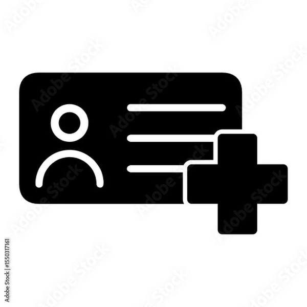 Fototapeta icon of an identification card with a plus sign, symbolizing new user registration, account creation, or adding a member. Flat minimal style.