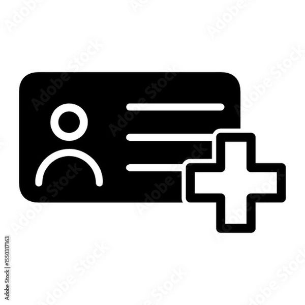 Fototapeta icon of an identification card with a plus sign, symbolizing new user registration, account creation, or adding a member. Flat minimal style.