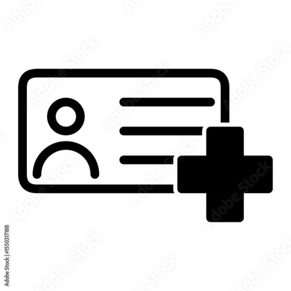 Fototapeta icon of an identification card with a plus sign, symbolizing new user registration, account creation, or adding a member. Flat minimal style.