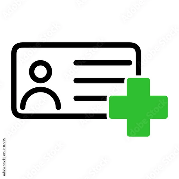 Fototapeta icon of an identification card with a plus sign, symbolizing new user registration, account creation, or adding a member. Flat minimal style.