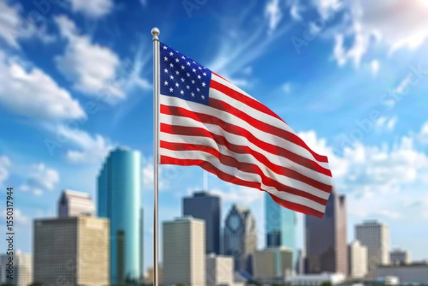 Obraz The USA flag on the background of Houston, Texas state