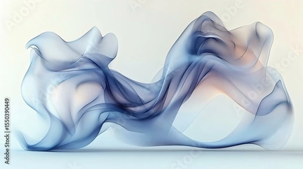 Fototapeta Abstract blue and beige flowing shapes and waves on a soft background, representing fluidity and motion in an artistic visual.