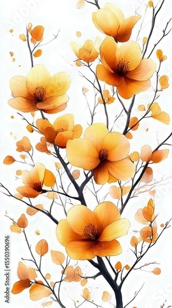 Obraz A beautiful illustration of orange flowers on a branch, showcasing delicate petals and vibrant colors. Perfect for floral and nature themes.