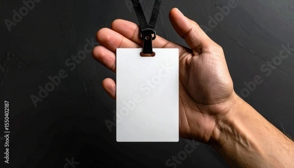 Fototapeta Close-up of a hand holding a blank ID badge symbolizing access, security clearance, or corporate identity