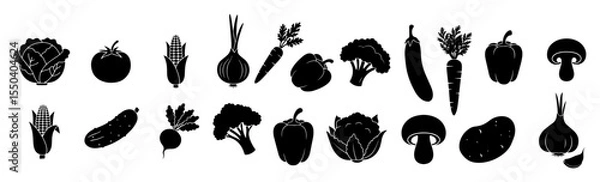 Fototapeta vegetable icons collection in minimal vector silhouettes